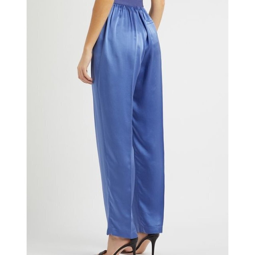Satin‎ Pants Lace Ankle Trim Pull On Blue Loungewear Vintage Y2K Soft Girly Girl